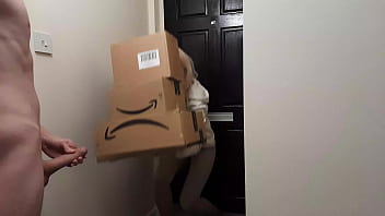 Amateur guy receives assistance from an Amazon delivery person to reach orgasm